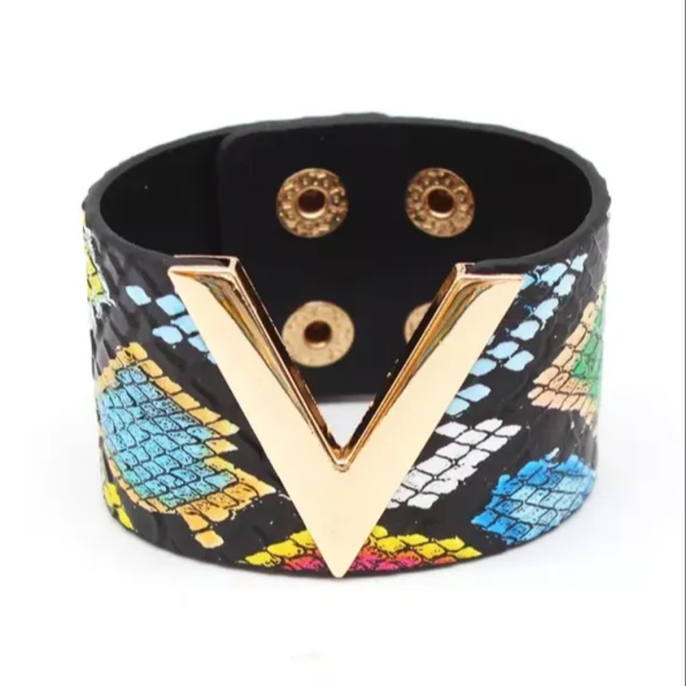 Fashion Colorful snake pattern “V" Cuff - Picture 2 of 7